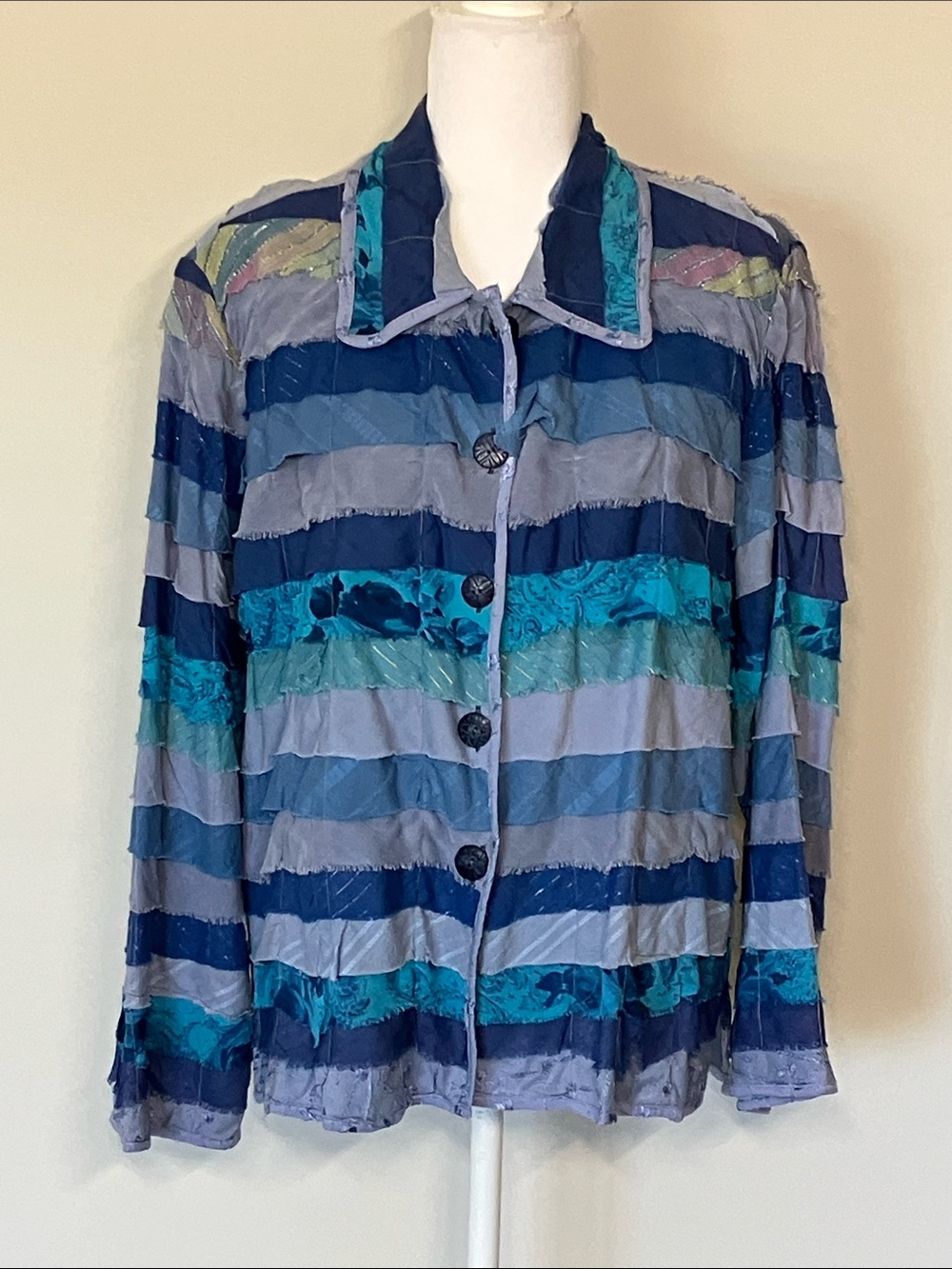 Anu by Natural Utton Up Jacket Layered Cotton Blend Whimsical *POCKETS* Size M